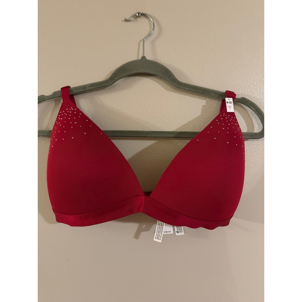 Victoria's Secret PINK Wear Everywhere Push-Up Bra Rhinestone Red M-DD NEW